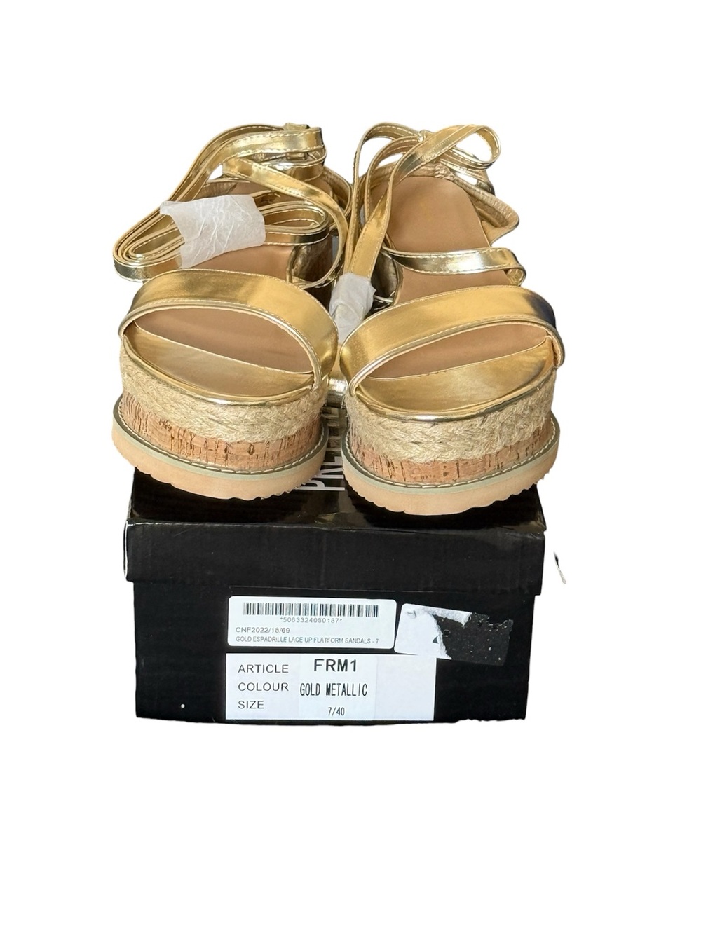 PrettyLittleThing Gold Metallic Espadrille Platform Sandals